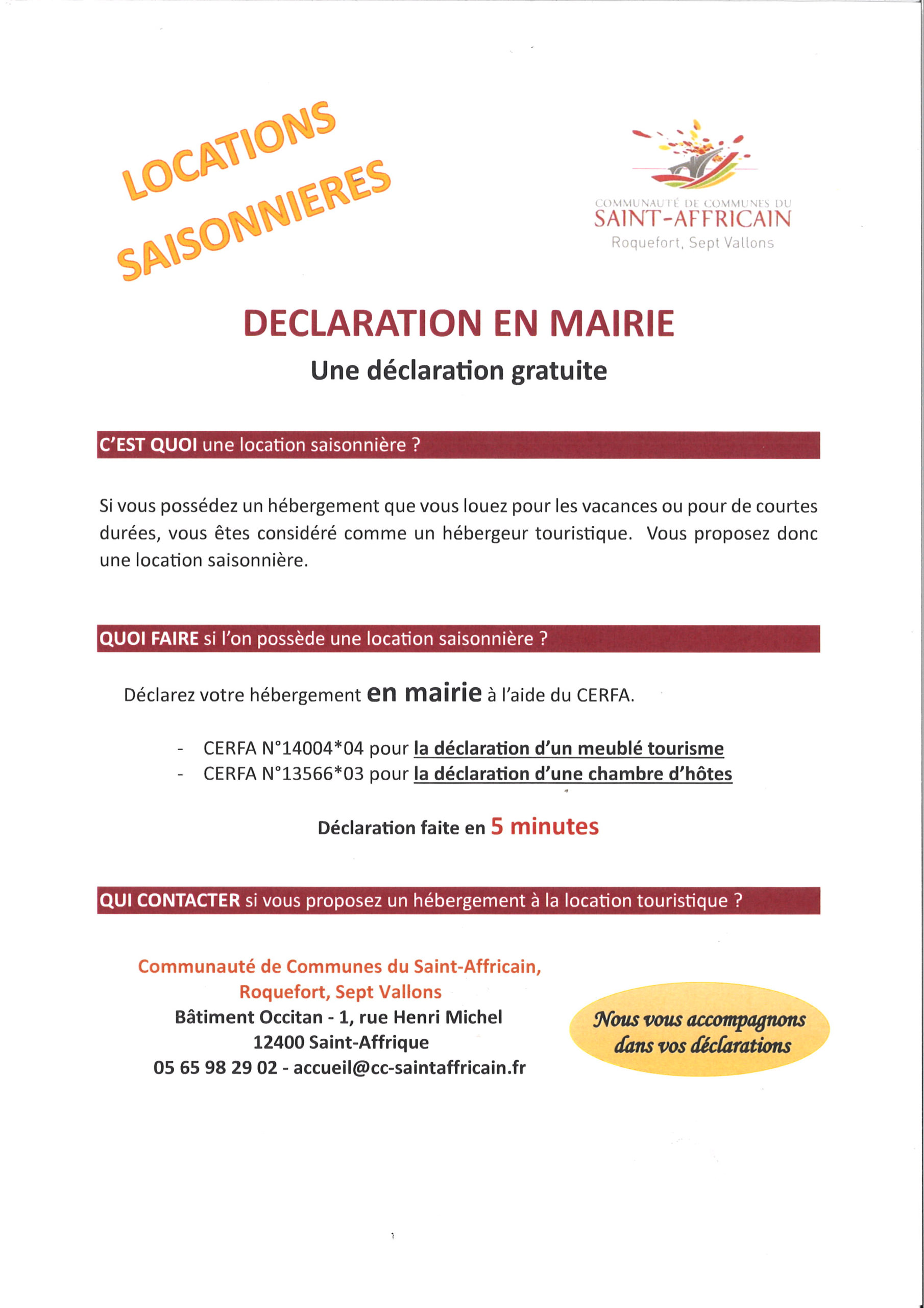 Lire la suite à propos de l’article DÉCLARATIONS – LOCATIONS SAISONNIÈRES